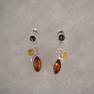 Boucles d'oreilles feuille originale  - bijou ambre et argent